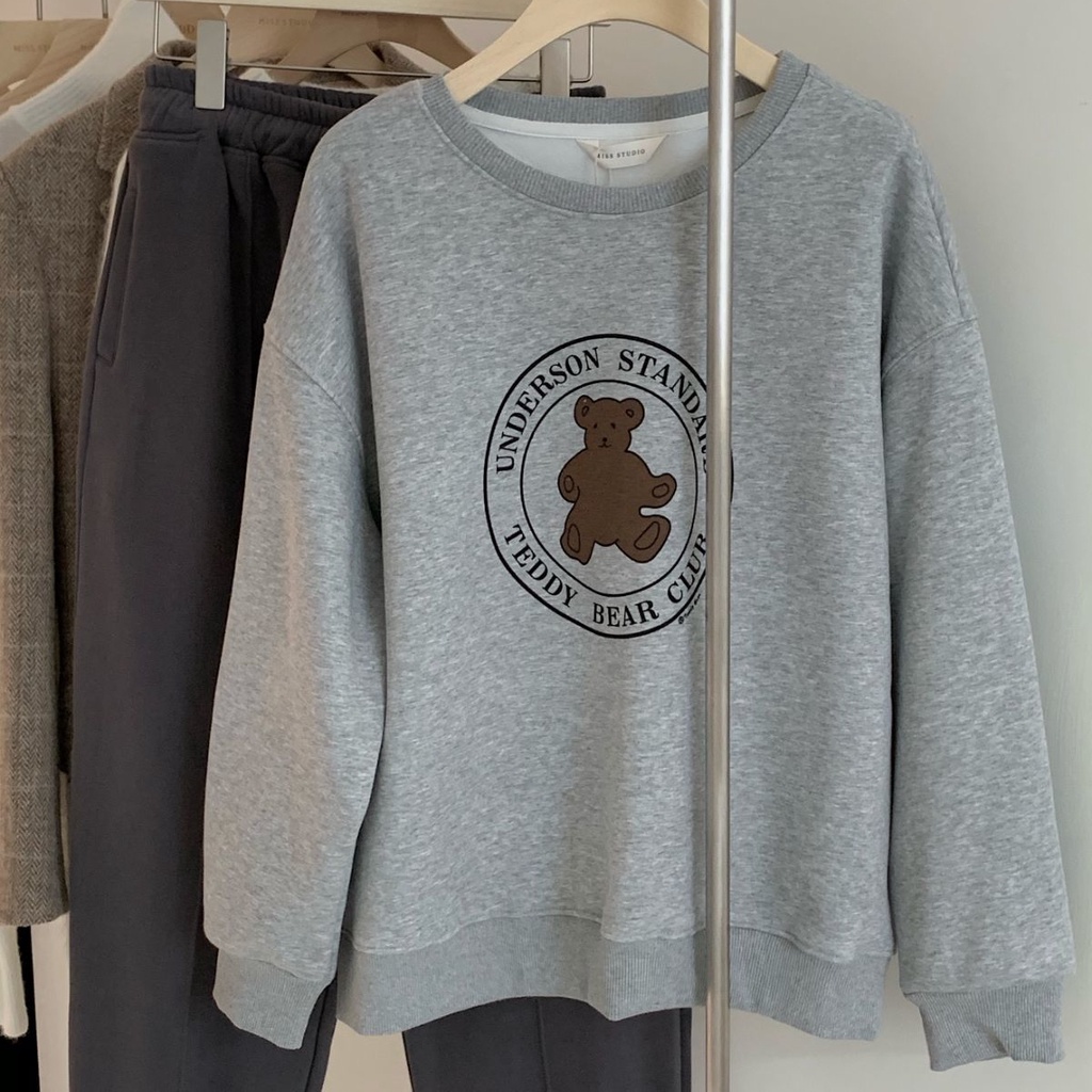 Áo sweater Tay Dài Dáng Rộng In Hình Gấu Dễ Thương Thời Trang Thu Đông Cho Nữ