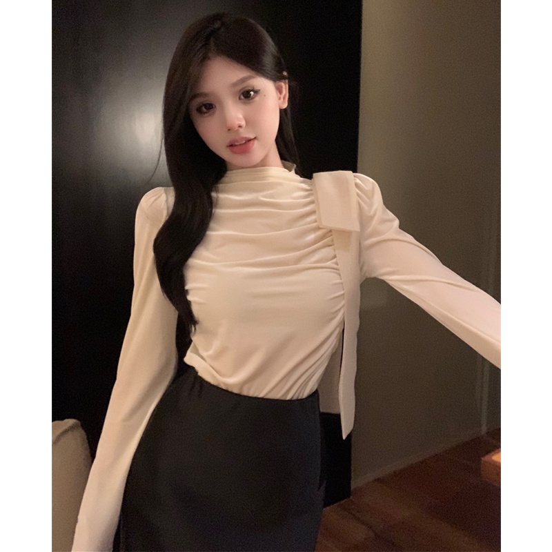 Áo Nhung Cổ Lọ Tay Dài Thời Trang Thu Đông Dành Cho Nữ