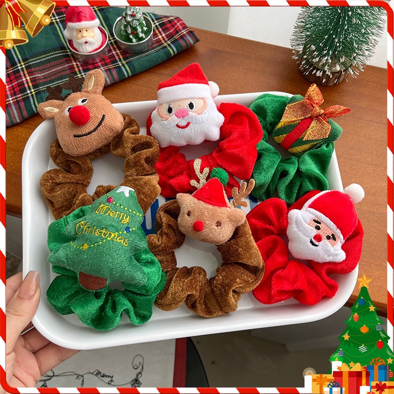 Dây Cột Tóc Vải Nhung Lông Hình Ông Già Noel Tuần Lộc Hoạt Hình Giáng Sinh 2023 Phong Cách Âu Mỹ