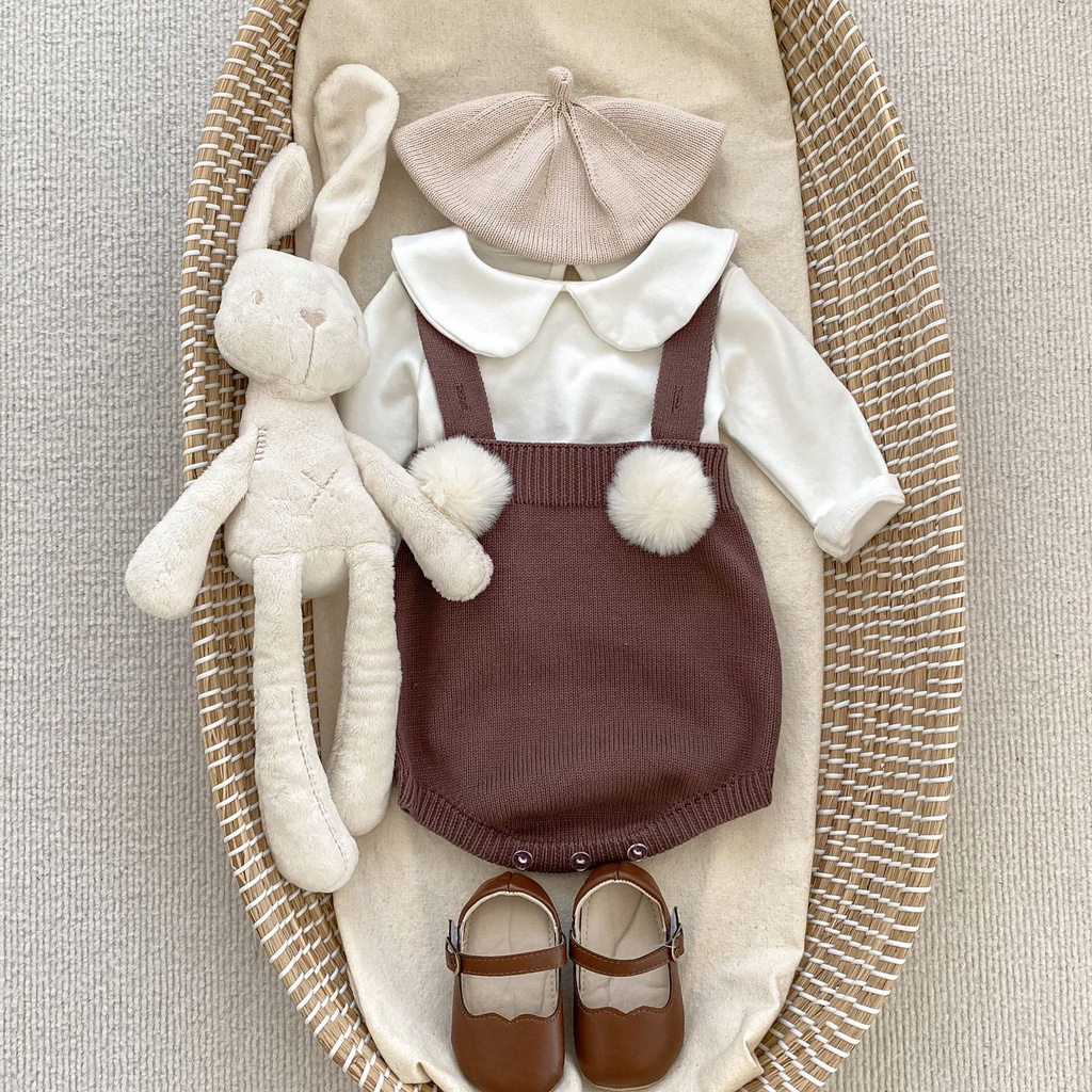 Onesie Áo Liền Quần Hai Dây Màu Trơn Thời Trang Dành Cho Bé Gái Sơ Sinh 0887