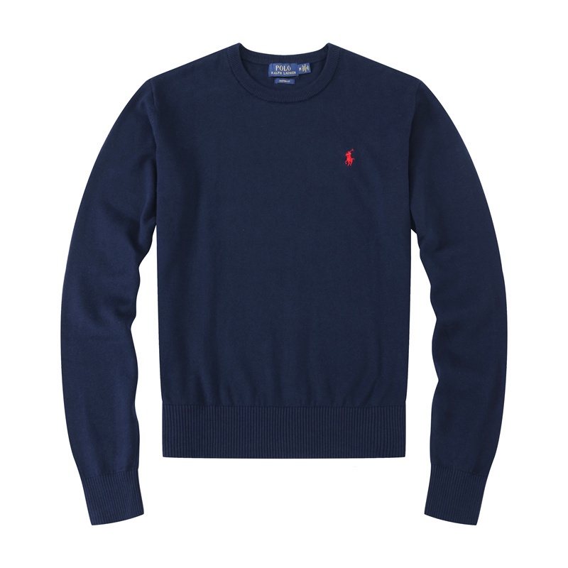 Quần áo mùa thu mới Áo thun nam dài tay Ralph Lauren POLO, áo len dài tay dệt kim cotton nguyên chất, áo len dài tay, màu trơn đa năng, áo len dệt kim cổ tròn, quần áo nam ngựa
