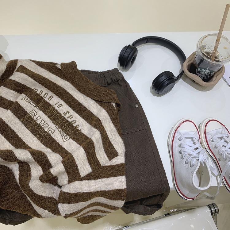 Áo sweater Tay Dài Kẻ Sọc Phong Cách Hàn Quốc Thời Trang Thu Đông Cho Bé pu