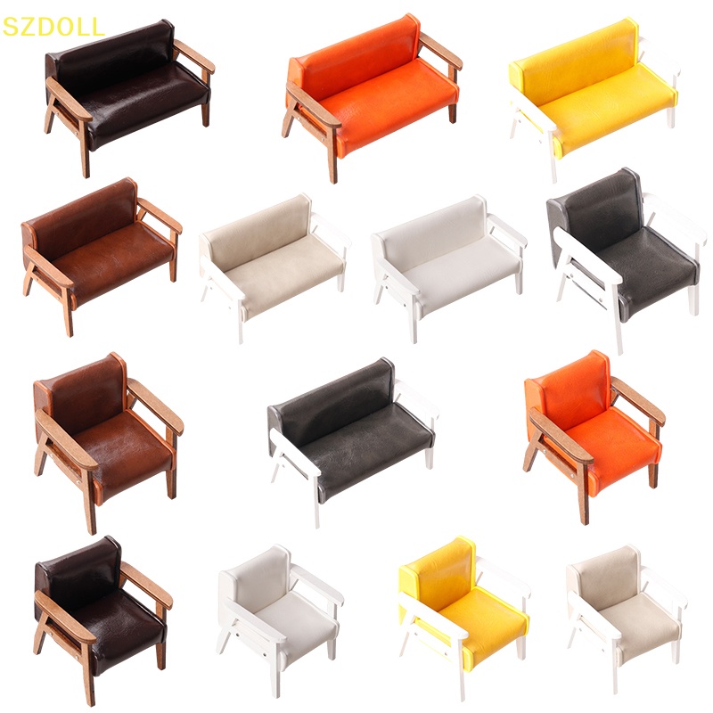 Ghế sofa Đơn / Đôi Bằng Da Trang Trí Nhà Búp Bê Tỉ Lệ 1: 12