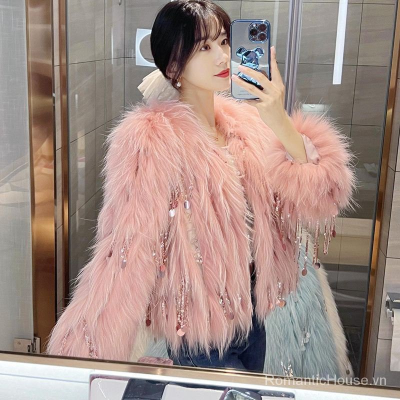 Áo Khoác Lông Cáo Cao Cấp Dáng Ngắn Phối Tua Rua Thời Trang Mùa Đông 2022