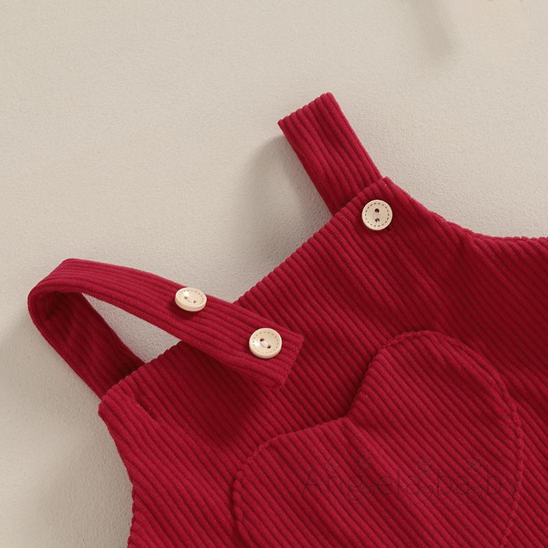 Áo Liền Quần Bằng Nhung Kẻ Không Tay Có Túi Trái Tim Cho Bé