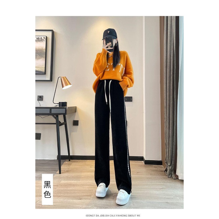 Quần Ống Rộng Cạp Cao Vải Lông Dày Mùa Thu Và Mùa Đông