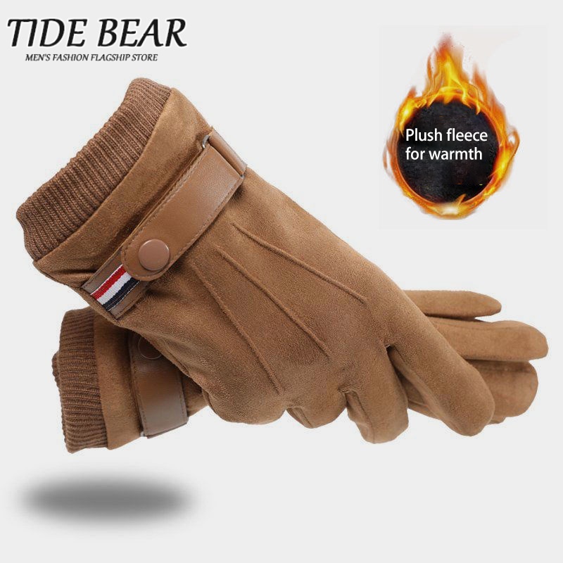 TIDE BEAR Găng Tay Thu Đông Bằng Da Lót Nhung Ấm Áp Chống Gió Tốt Cho Nam Giới