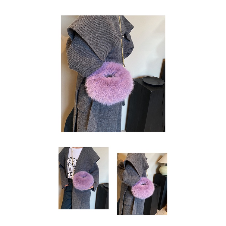 Túi Xách Đeo Vai Phủ Lông Phối Dây Xích Thời Trang Thu Đông Sành Điệu Dành Cho Nữ