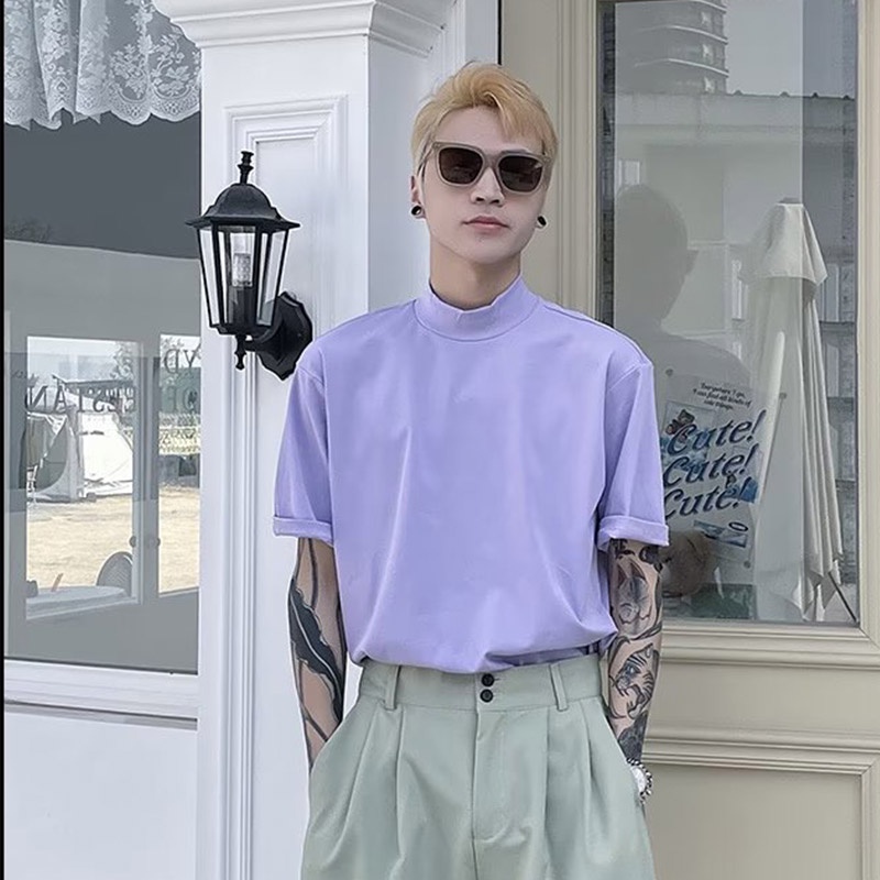 Áo Thun Tay Ngắn Cổ Cao Thời Trang Cho Nam