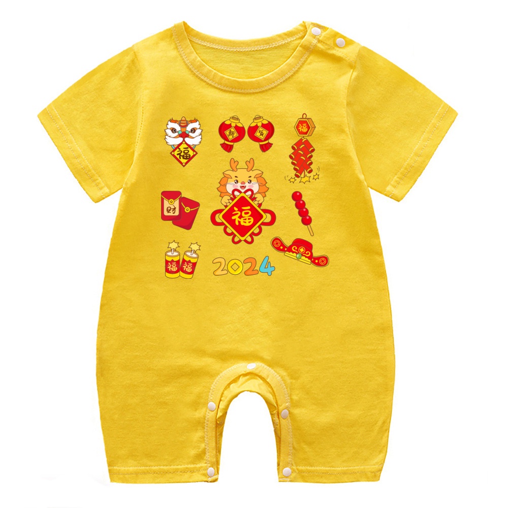 Áo Liền Quần Bằng cotton Mềm Mại In Hình Rồng cny Năm Mới 2024 Cho Bé Sơ Sinh