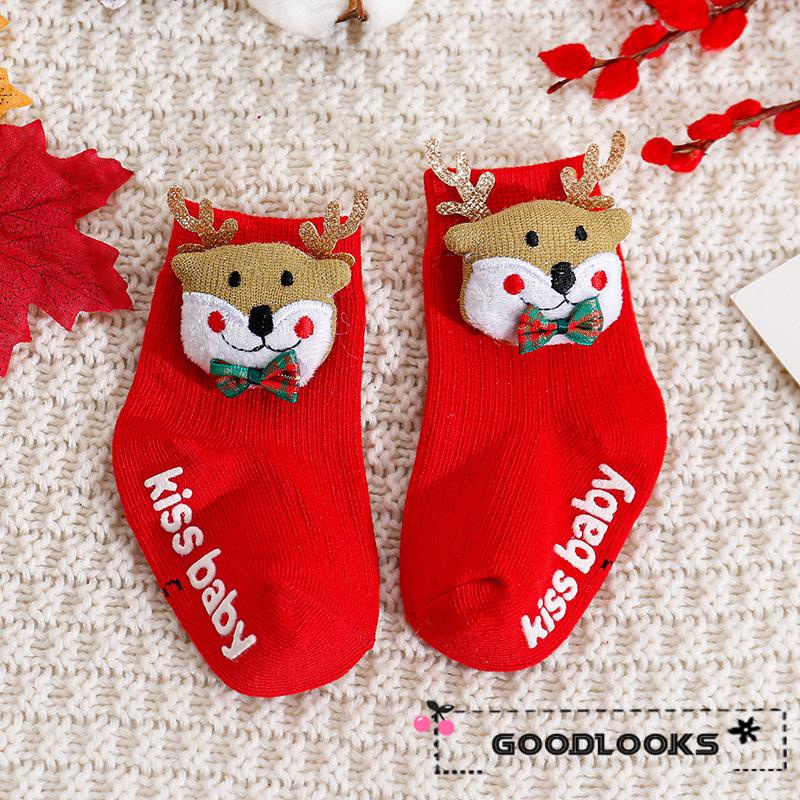 Gd Đôi Vớ cotton Giáng Sinh Ấm Áp Dễ Thương Có Kẹp Giữ Cho Bé Trai Bé Gái Sơ Sinh