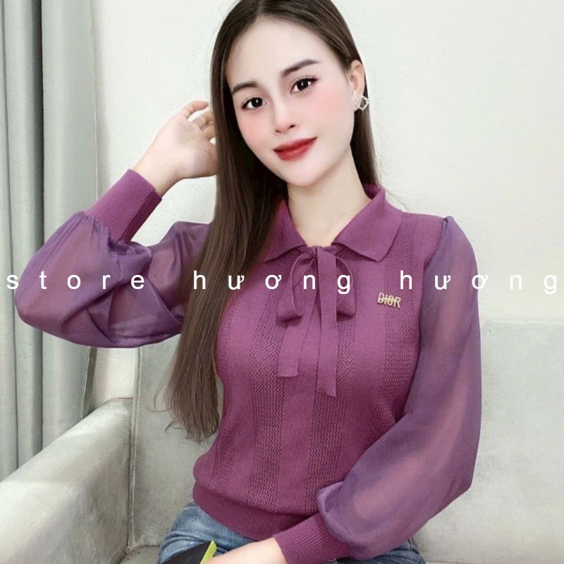 Áo len tay dài pha voan