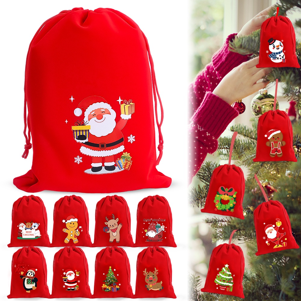 Túi Nhung Dây Rút Đựng Kẹo Giáng Sinh / Trang Sức Đa Năng Hình Ông Già Noel Nai Sừng Tấm Trang Trí Nhà Cửa / Tiệc Tùng