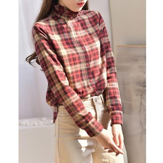 Áo Sơ Mi Tay Dài Cổ Đứng Dày Dặn Phong Cách retro Phương Tây Thời Trang Thu Đông Cho Nữ