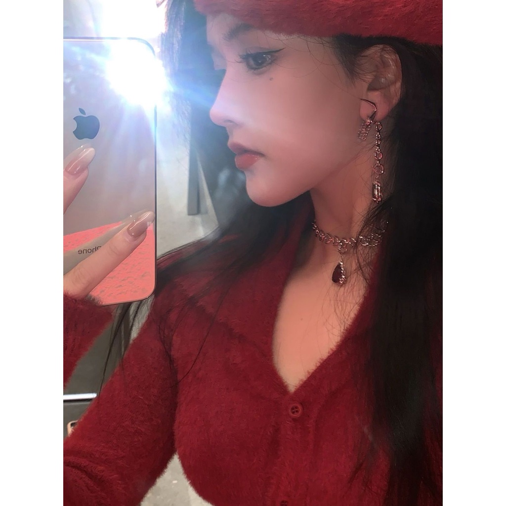 Set Áo Khoác cardigan Lông Cừu Ngắn + Chân Váy Chữ a Lưng Cao Ôm Dáng Thời Trang Giáng Sinh Năm Mới Cho Nữ