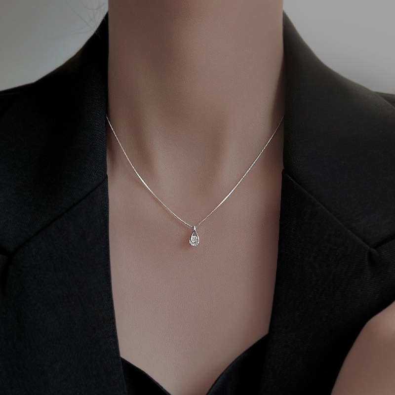 Vòng cổ Hợp Kim Mặt Hình Giọt Nước Đính Đá Phong Cách Hàn Quốc