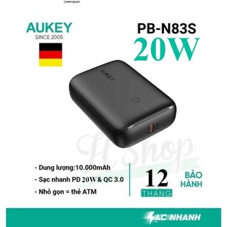 [GIAO HỎA TỐC] Pin sạc dự phòng AUKEY ALFOX 10000mAh TypeC 20W & Quickcharge  3.0 PB-N83S - hàng chính hãng- HSHOP
