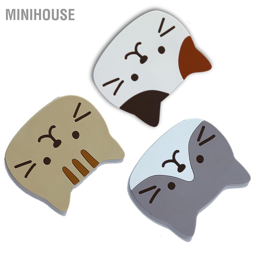 MiniHouse Mèo Cốc Đế Lót Ly Thảm Silicon Chống Trượt Cà Phê PVC Coaster Thấm Nước Hút Uống Cho Nhà Bếp Trang Trí