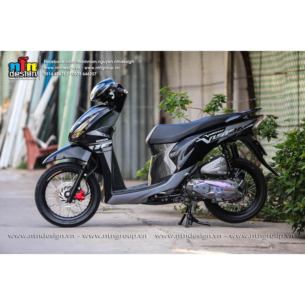 Tem rời Vision 2015 xe đen - mẫu sọc xám trắng đơn giản - không bay màu