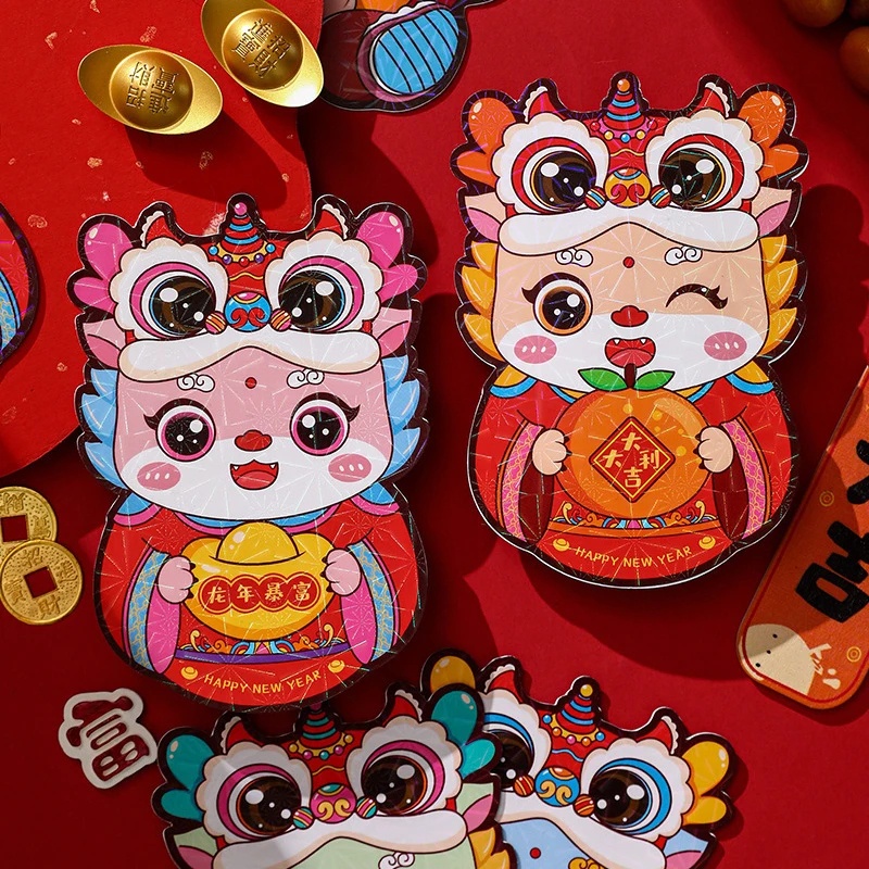 Set 4 / 6 Bao Lì Xì Đỏ mini Hình Rồng 3d Phong Cách Trung Hoa Năm Mới 1 / 6 2024