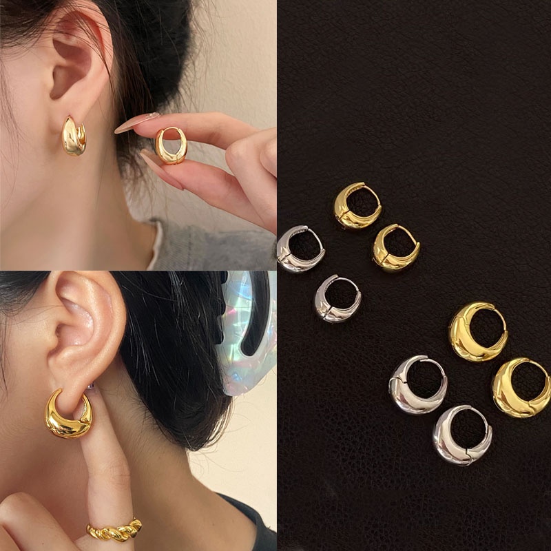 Đôi Khuyên Tai Kim Loại Phong Cách Hàn Quốc Cổ Điển Cho Nữ