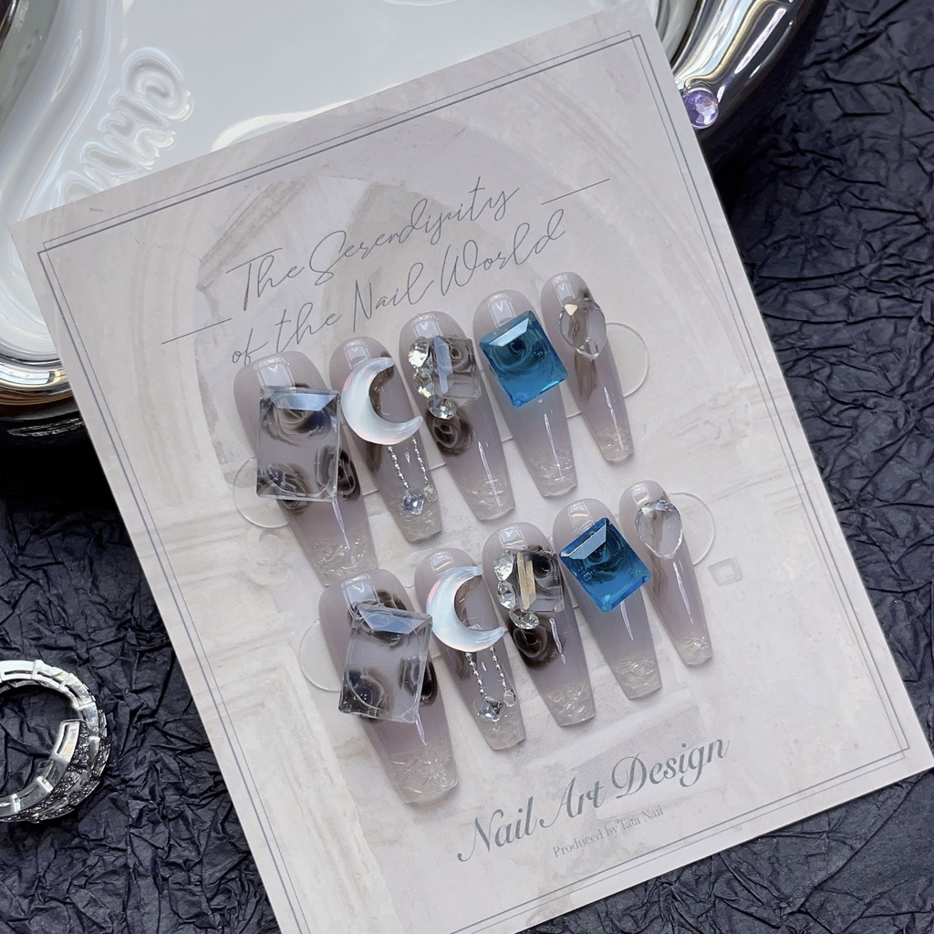Móng Tay Giả Pha Lê blueberry Có Thể Tái Sử Dụng Và Tháo Rời Được   Móng Tay Giả Pha Lê Tuyết Pha Lê Xanh Dương Có Thể Tái Sử Dụng