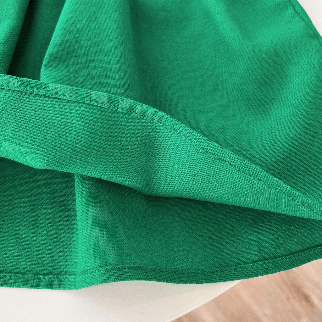 Váy NOEL bé gái  NRA19 babydoll chất linen xanh,đỏ phối thêu cổ Ngò Rí Store
