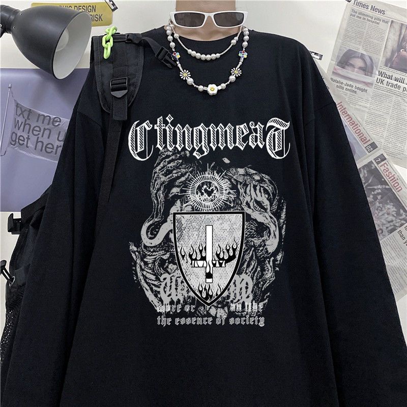 Áo Thun Tay Dài Dáng Rộng In Chữ Phong Cách hip hop Cho Nam