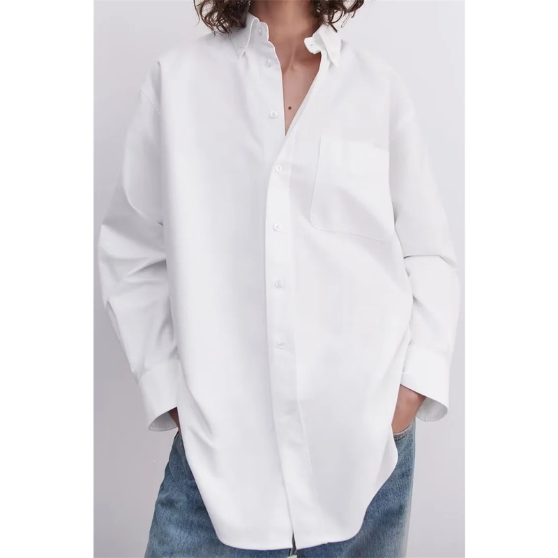 Zara Áo Sơ Mi oxford Tay Dài Dáng Rộng Thời Trang Mùa Thu Dành Cho Nữ 4043283