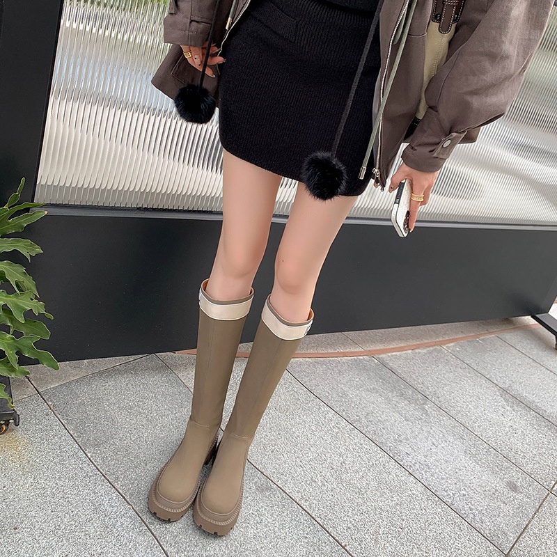 Giày Bốt Cổ Cao Đến Đầu Gối Màu Đen Phong Cách Anh Quốc Thời Trang Mùa Thu 2023