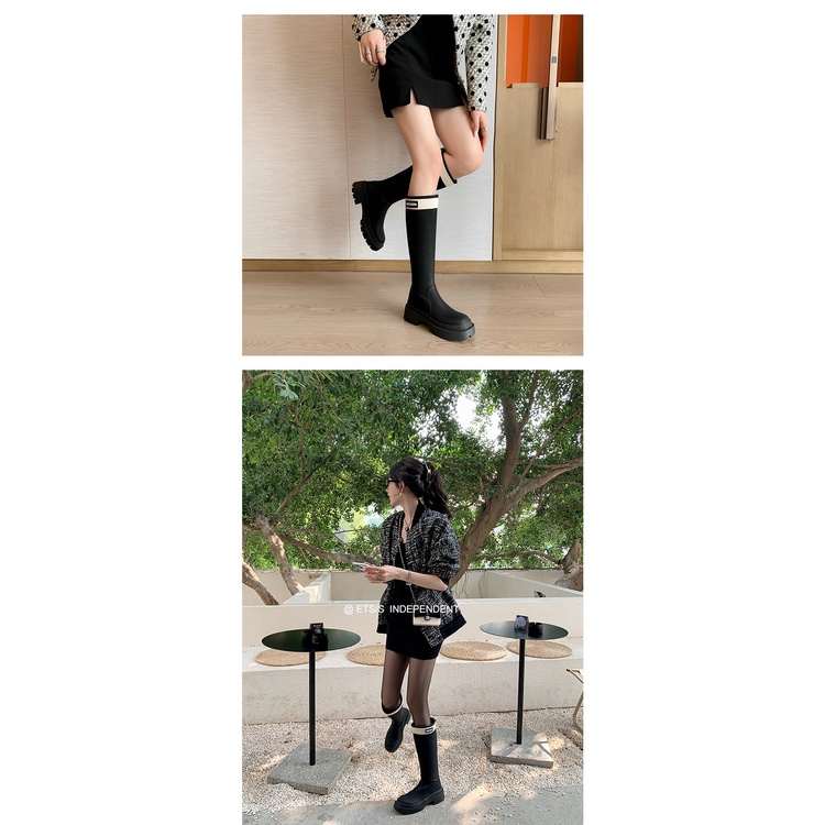 Giày Bốt Cổ Cao Đến Đầu Gối Màu Đen Phong Cách Anh Quốc Thời Trang Mùa Thu 2023