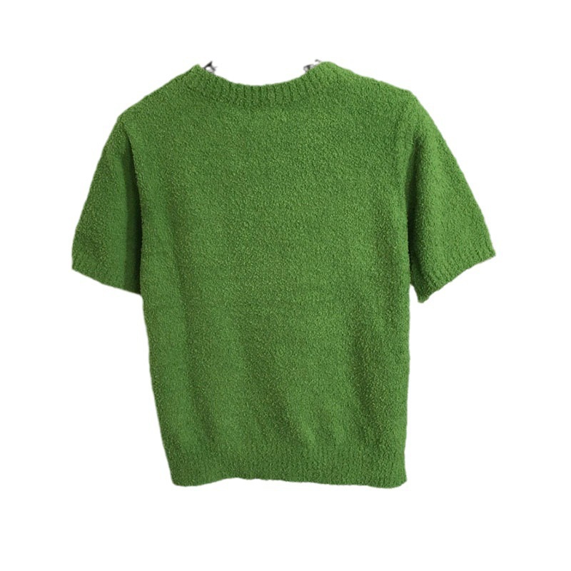 DWJS CH-ANELssaa 2023 autumn and winter new slim-fit warm fragrance logo embroidered badge round neck short sleeve sweater top