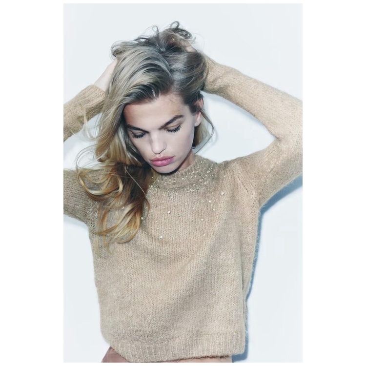 Zara Áo sweater Dệt Kim Tay Dài Đính Đá Thời Trang Thu Đông Cá Tính 9598298