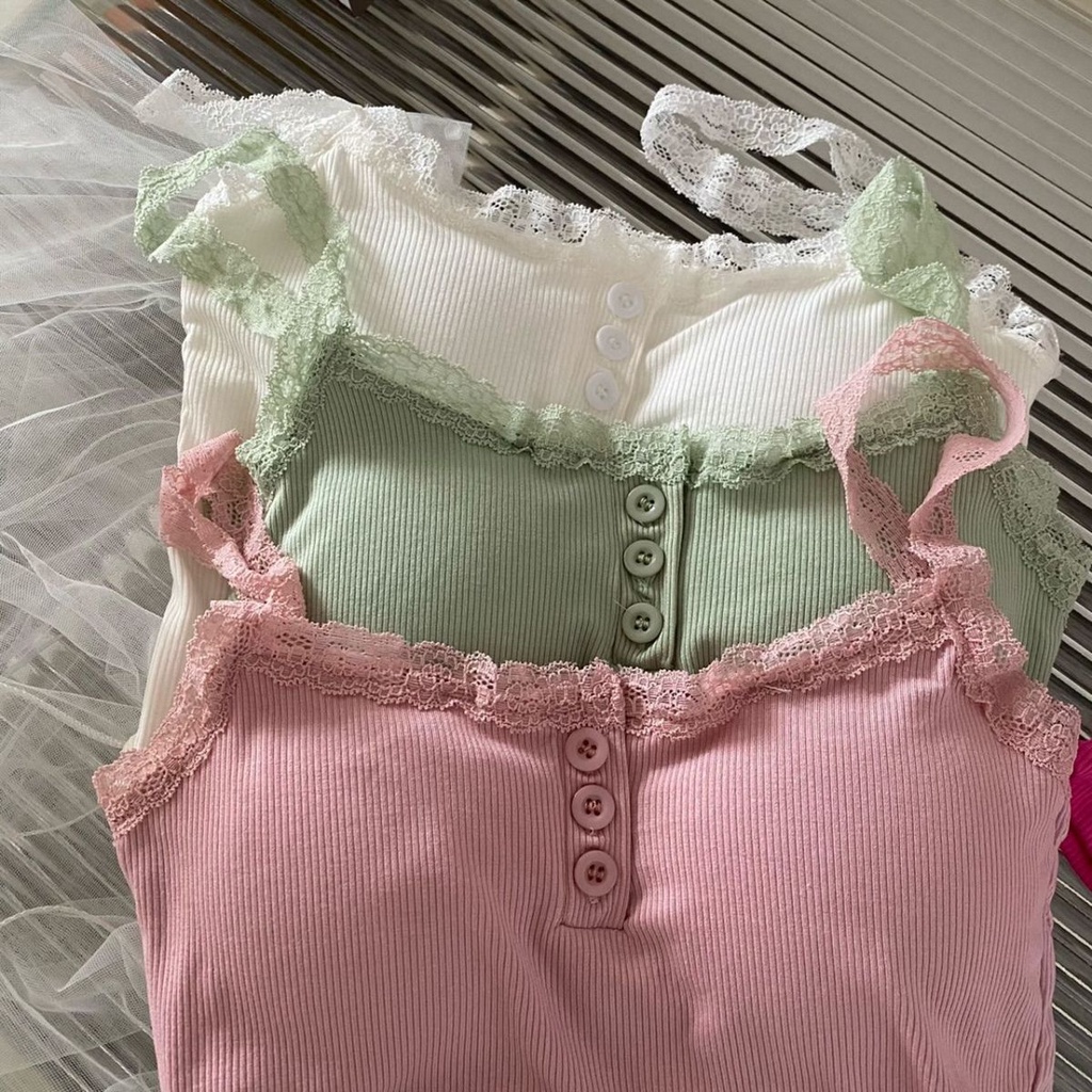 Áo tank top Ôm Dáng Có Mút Đệm Ngực Phối Ren Quyến Rũ Dành Cho Nữ | BigBuy360 - bigbuy360.vn