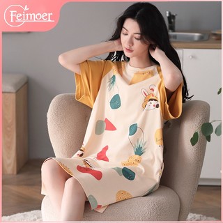 Feimoer Đồ ngủ Dáng Dài Tay Ngắn In Họa Tiết Hoạt Hình Dễ Thương Kích Thước Lớn Thời Trang Cho Nữ