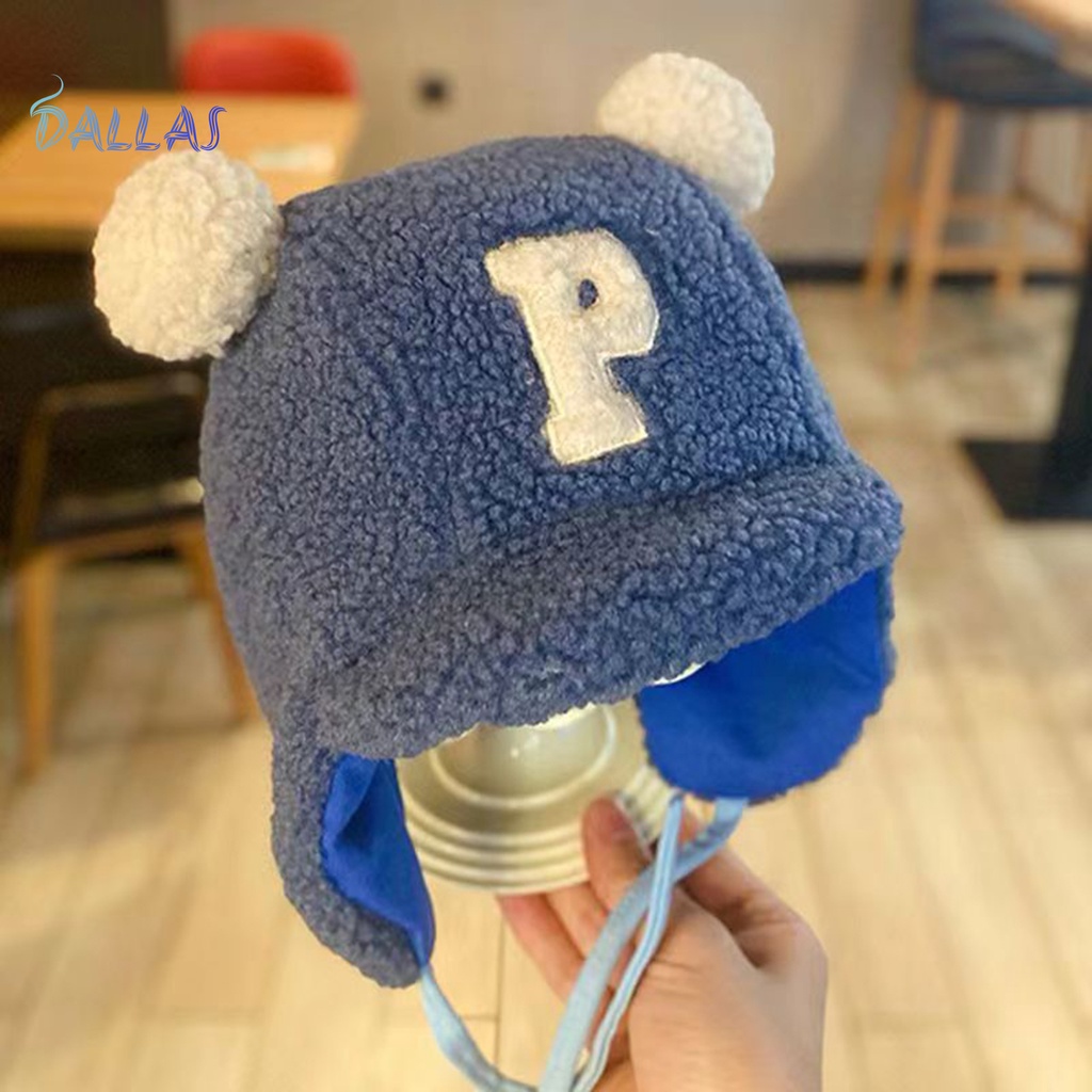 Mũ Vành Tròn Mềm Mại Thêu Chữ  Có Dây Cột Bảo Vệ Tai Dễ Thương Cho Bé Trai Bé Gái Hoạt Động Ngoài Trời