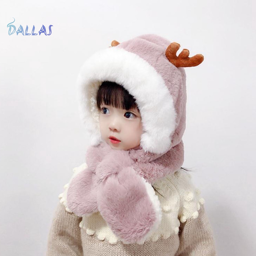 Mũ Trùm Đầu Vải Lông Dày Mềm Mại Giữ Ấm Tai Và Khăn Choàng Cổ Trang Trí Sừng Hươu Mùa Đông unisex