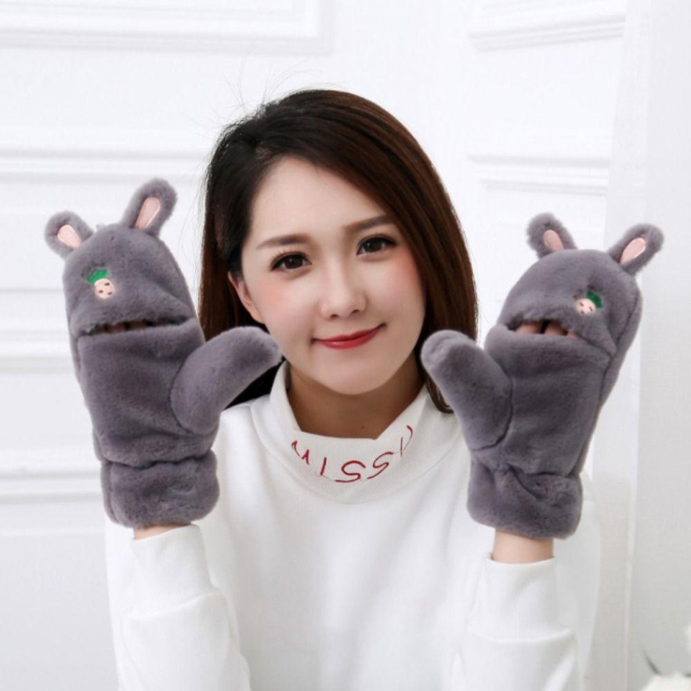 Găng Tay Lông Thỏ Mềm Mại Dày Dặn Ấm Áp 1 Găng Tay Hở Ngón Thời Trang