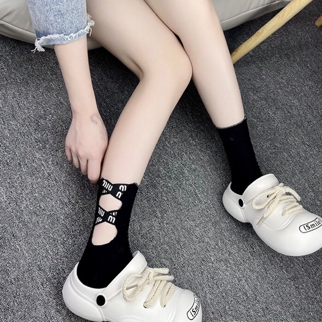 Miu Vớ cotton Nguyên Chất Khoét Rỗng Đan Chéo