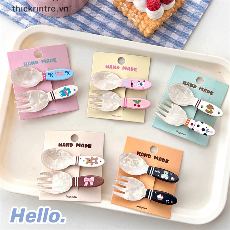 Set 2 Kẹp Tóc Hình Chiếc Muỗng / Nĩa Bằng acrylic Dễ Thương Xinh Xắn Cho Nữ vn