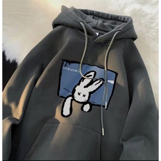 8XL áo hoodie nam áo khoác cổ đứngform rộng big size tới 120kg Nhung Mềm Dáng Rộng Tay Dài In Hình Thỏ Dễ Thương Phong Cách Mỹ Cho Nam