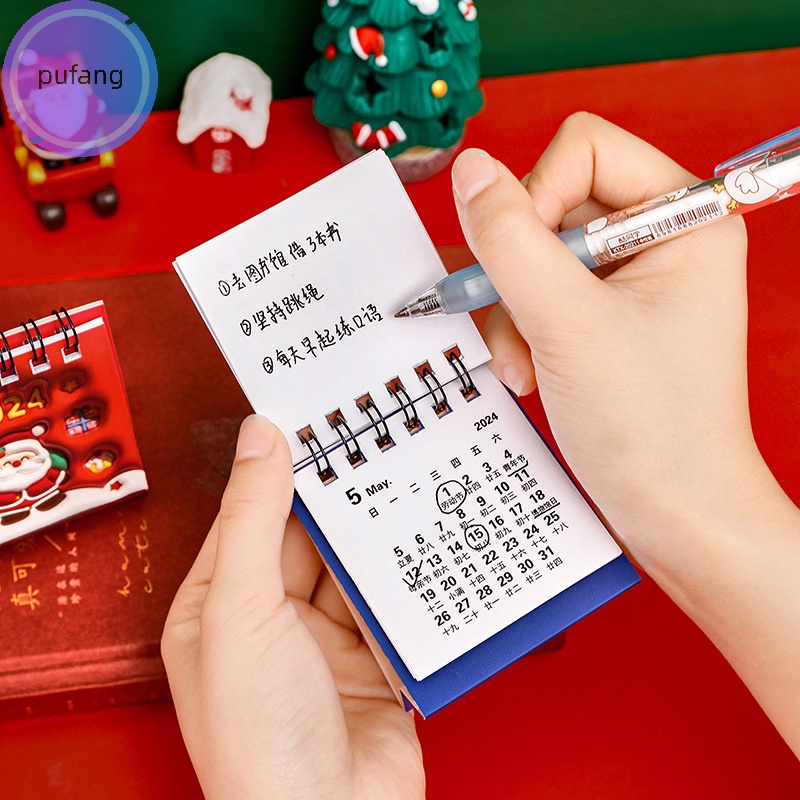 Pufang Lịch Để Bàn mini 3d Họa Tiết Hoạt Hình Giáng Sinh 2024 vn