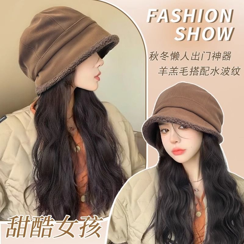 Mới Mũ beret Phối Tóc Giả Dài Xoăn Tự Nhiên Thời Trang Thu Đông Cho Nữ