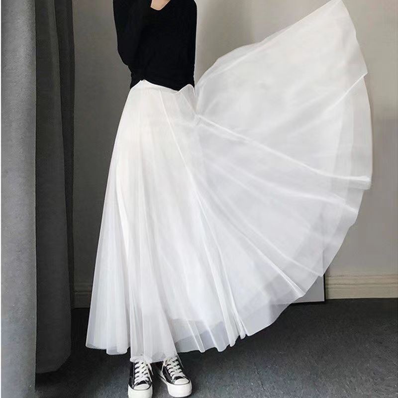 Chân Váy Lưới Dáng Chữ a Lưng Cao Xếp Ly Phối Nhung Thời Trang Cho Nữ