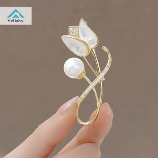  Velishy Ghim Cài Áo Hình Hoa tulip Đính Ngọc Trai Giả Bằng Kim Loại Chống Chói Thời Trang Cho Nữ 