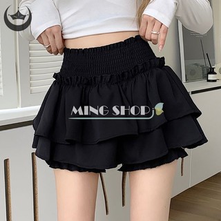 Chân váy tầng lưng cao co giãn màu đen dễ thương thời trang mùa đông cho nữ