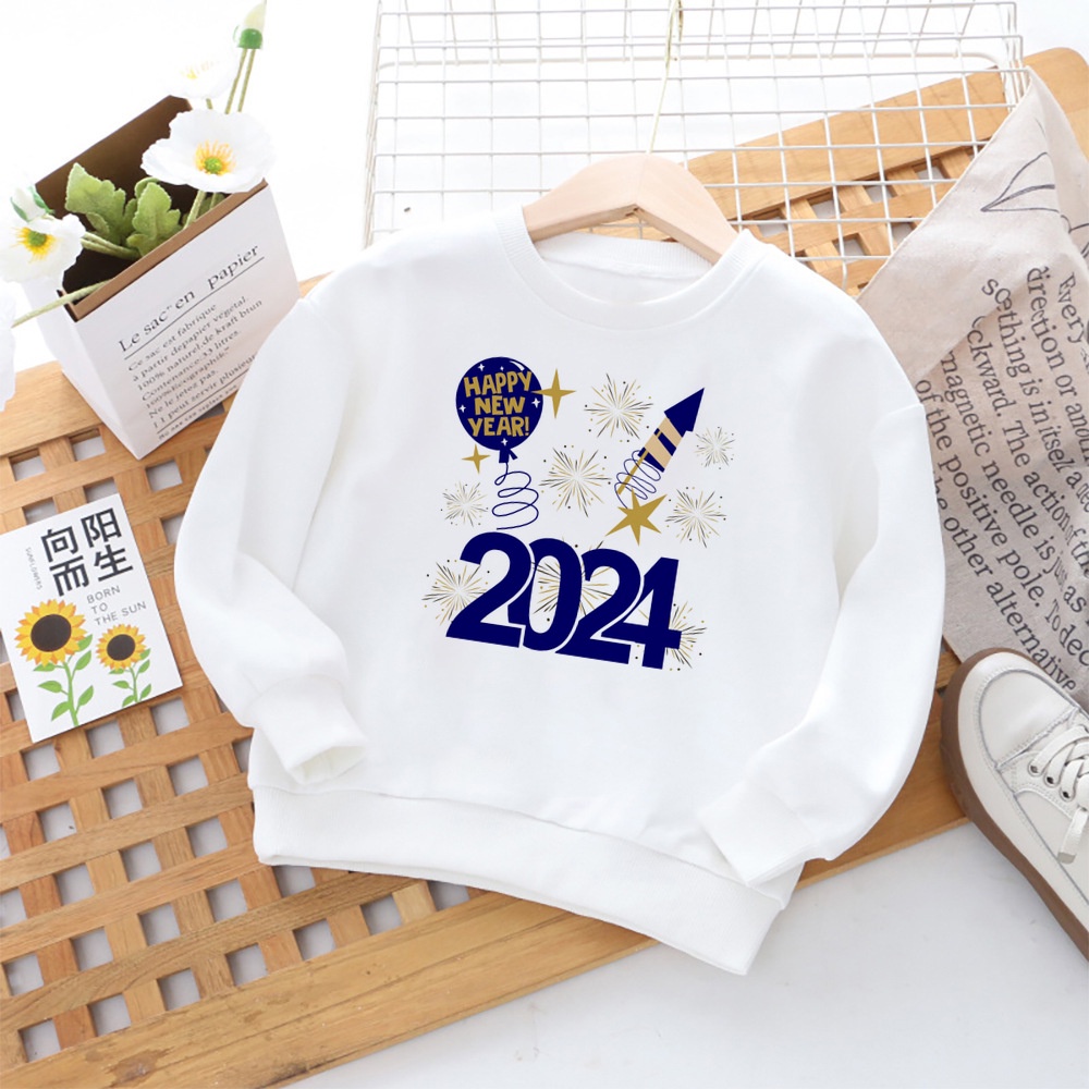 Hello 2024 In Hình Họ Áo Chúc Mừng Năm Mới Cả Gia Đình Trắng Dài Tay Mồ Hôi Ngày Lễ Cho Gia Đình