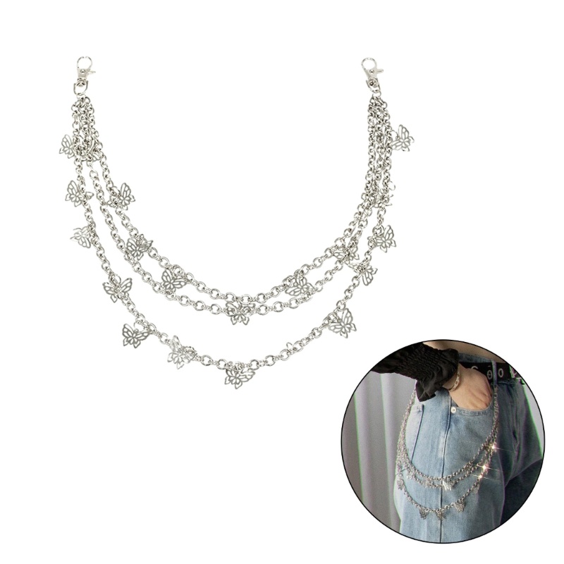 Fine 3 Lớp Quần Jean Dây Xích Ví Quần Dây Xích Rỗng Túi Dây Xích Hiphop Rock