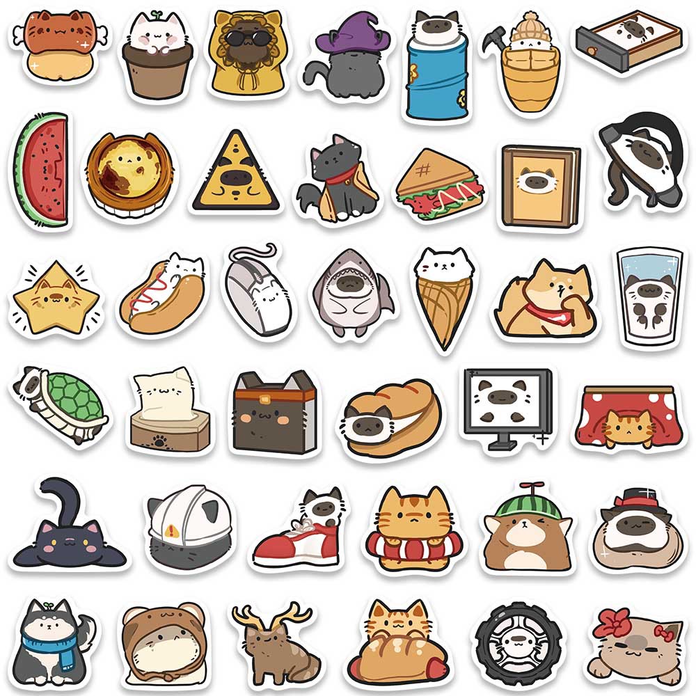 Bộ 80 Miếng Dán Trang Trí Mũ Bảo Hiểm / Bút Chì Chống Thấm Nước Họa Tiết Hoạt Hình Mèo Dễ Thương