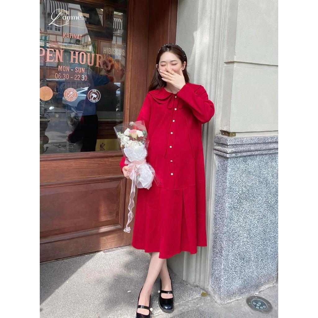 Váy bầu Maris dáng suông chất nhung mềm phù hợp thu đông BY L'AMME